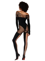 2. Sex Shop, Black Knit Print Fishnet Bodystocking by DreamGirl
