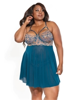 2. Sex Shop, Teal and Rose Gold Babydoll and Thong Set by Coquette