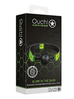 5. Sex Shop, Bonded Leather Breathable Ball Gag - Glow in the Dark by Ouch