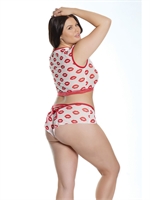 2. Sex Shop, Lip print Crop Top and Booty Short by Coquette