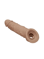 5. Sex Shop, Tan 8" Penis Sleeve by RealRock