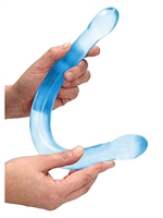 2. Sex Shop, Blue Non-Realistic Crystal Clear 7" Double Dildo by RealRock