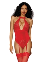 3. Sex Shop, Red Lace Garter Teddy with Halter Neckline by DreamGirl