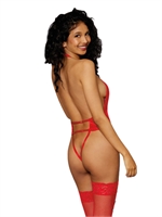 4. Sex Shop, Red Lace Garter Teddy with Halter Neckline by DreamGirl