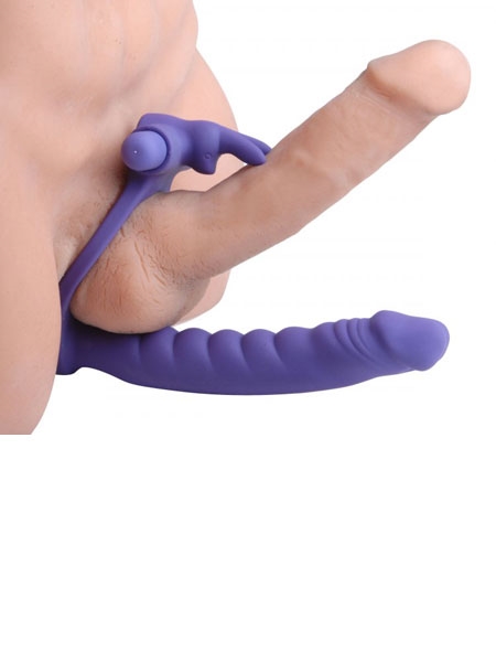Double Delight Dual Penetration Vibrating Rabbit Cock Ring