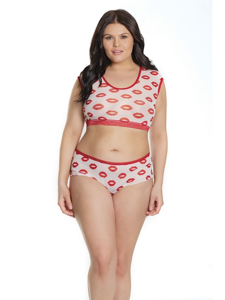 Lip print Crop Top and Booty Short by Coquette