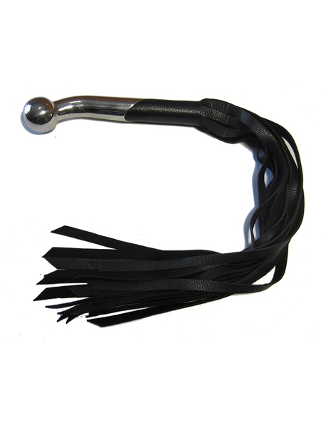 Leather Flogger with Curved Stainless Steel Handle by LXB