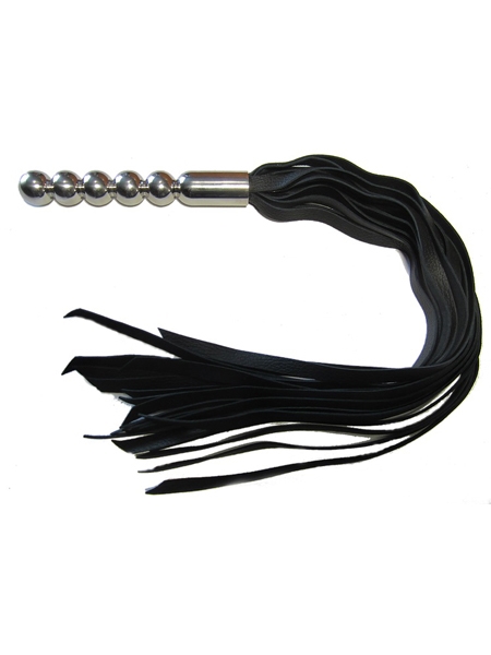 Leather Flogger with Ribbed Stainless Steel Handle by LXB