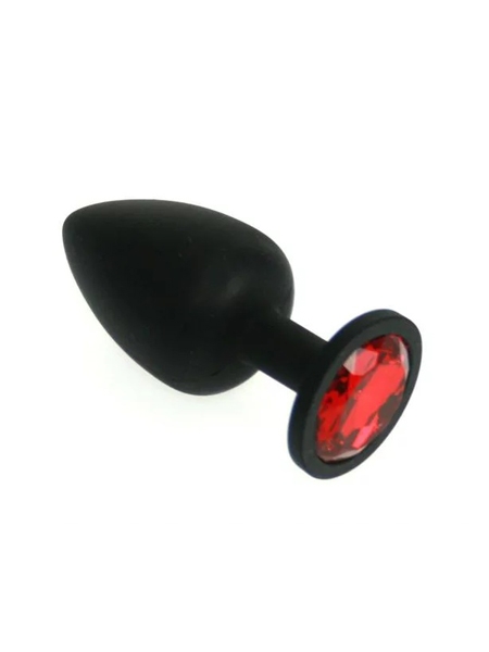 Medium Black Silicone Butt Plug with Red Jewel - LXB