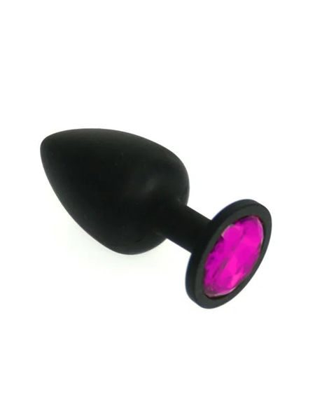 Medium Black Silicone Butt Plug with Pink Jewel - LXB