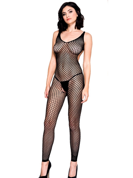 Open-back Black Crochet Bodystocking by Music Leg