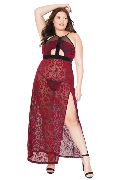Red and Black Halter Gown by Coquette