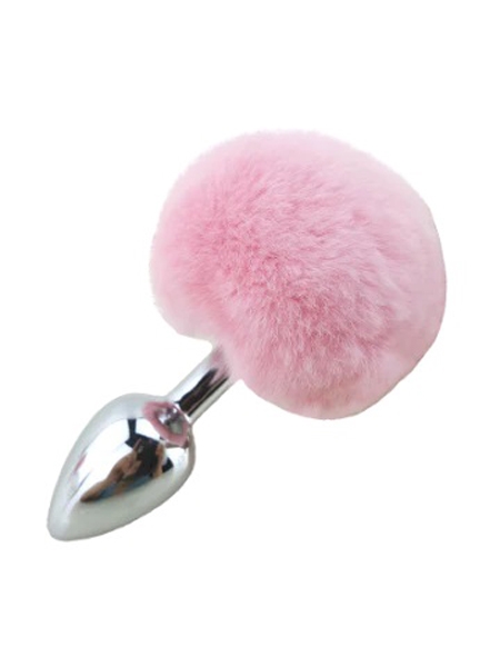 Metal Butt Plug with Pink Rabbit Tail - Medium by XBLISS