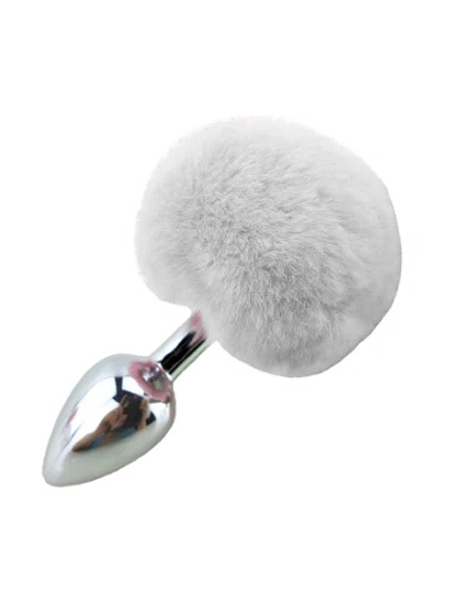 White Rabbit Tail Metal Butt Plug - Large by XBLISS