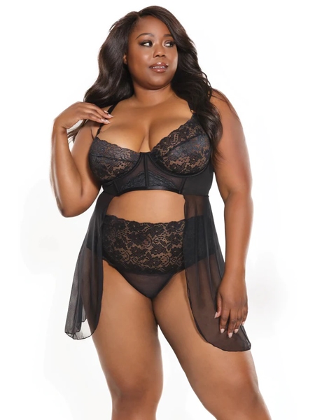 Black Lace Babydoll and Thong Set by Coquette